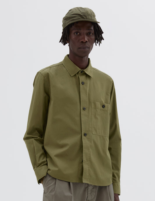 MHL. OVERALL SHIRT | WASHED COTTON POPLIN | KHAKI GREEN