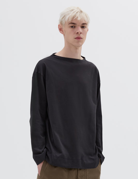 MHL. SMOCK NECK T SHIRT | LIGHT COTTON JERSEY | OFF BLACK