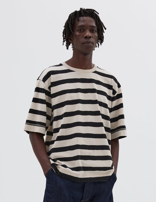 MHL. T SHAPE MATELOT | COTTON HEMP JERSEY | NATURAL / BLACK