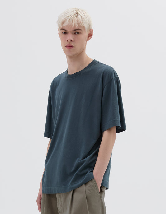 MHL. SIMPLE T SHIRT | ORGANIC COTTON LINEN JERSEY | MINERAL BLUE