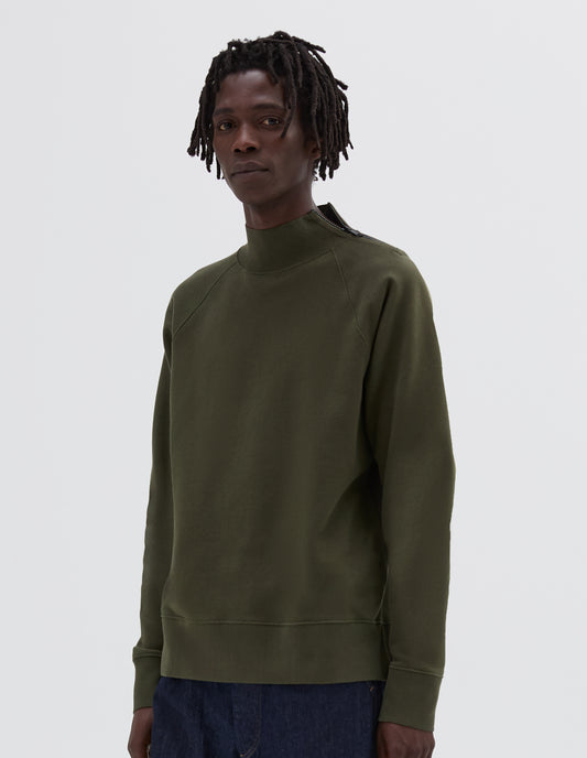 MHL. ZIP NECK SWEATSHIRT | COTTON LINEN JERSEY | UNIFORM GREEN