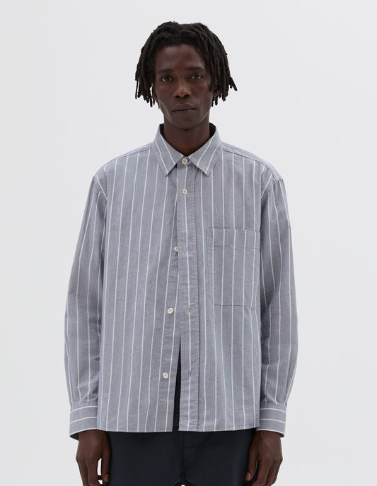 MHL. BASIC SHIRT | END ON END STRIPE | INDIGO / GREY