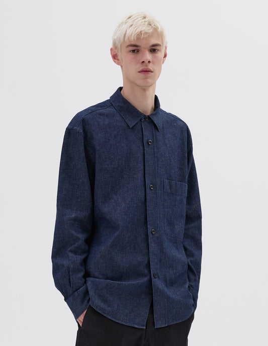 MHL. BASIC SHIRT | COTTON LINEN DENIM | INDIGO