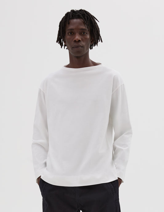 MHL. SMOCK NECK T SHIRT | LIGHT COTTON JERSEY | OFF WHITE