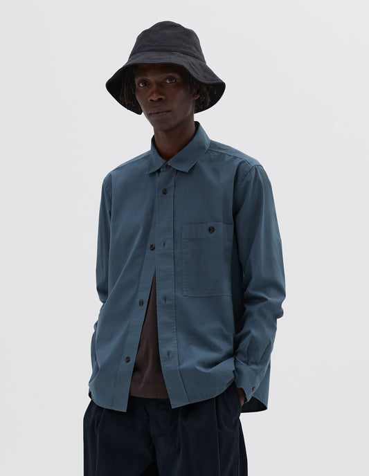 MHL. OVERALL SHIRT | WASHED COTTON POPLIN | MINERAL BLUE