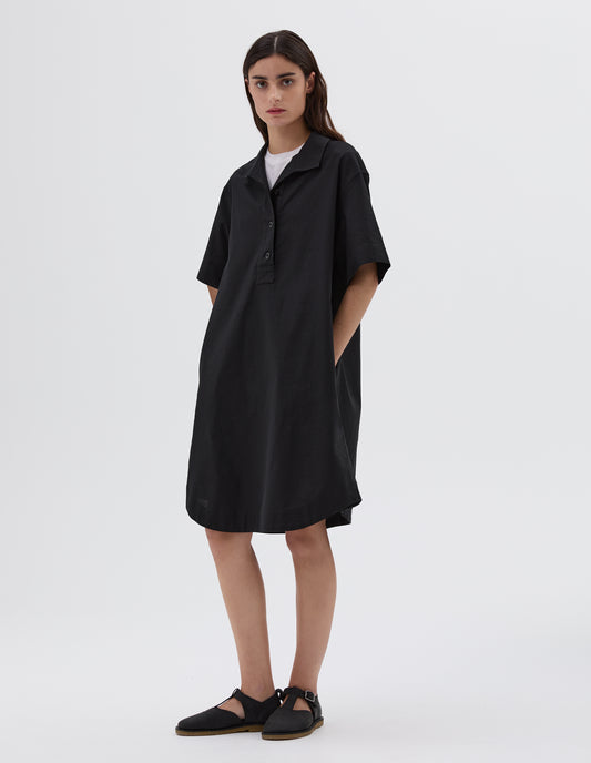 MHL. PULL ON SHIRT DRESS | TEXTURED COTTON | BLACK