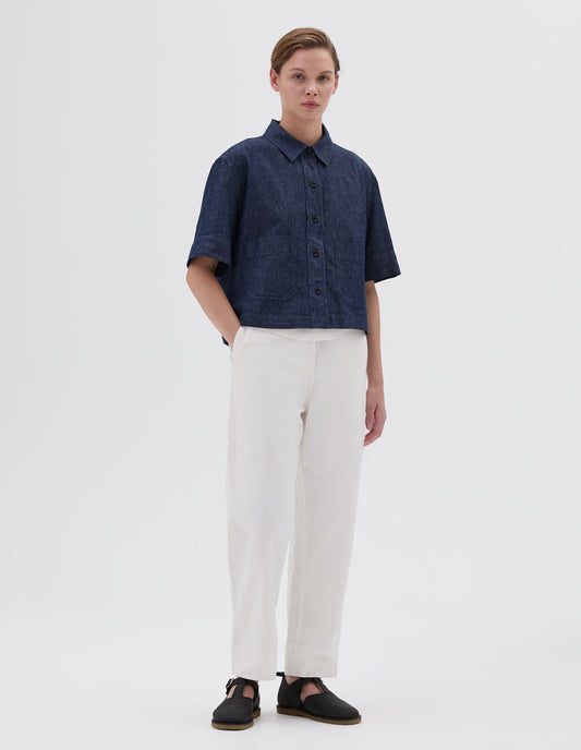 MHL. TAPERED FLAT FRONT TROUSERS | COTTON LINEN PLAINWEAVE | OFF WHITE