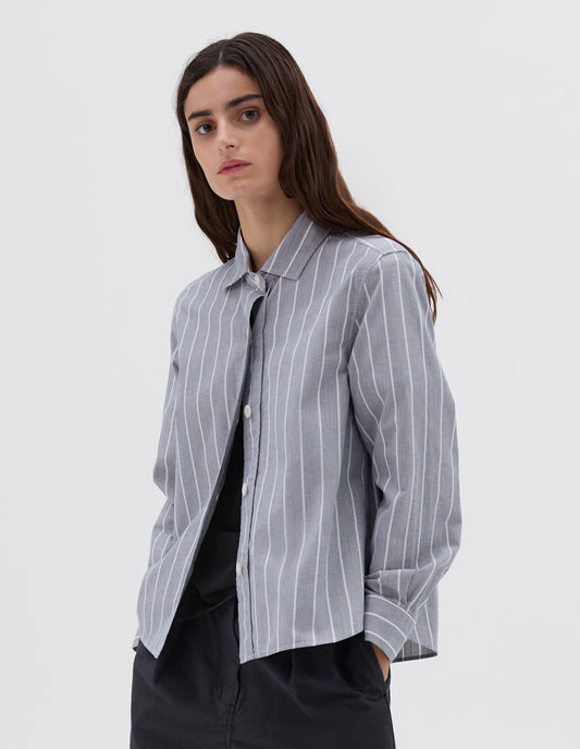 MHL. SIMPLE SHIRT | END ON END STRIPE | INDIGO / GREY