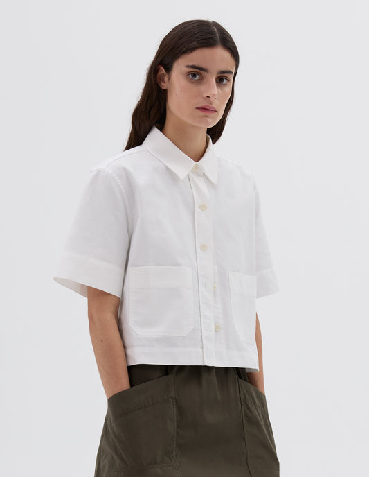 MHL. CROPPED UNIFORM SHIRT | TEXTURED COTTON | OFF WHITE