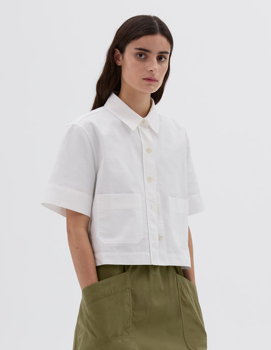 MHL. CROPPED UNIFORM SHIRT | TEXTURED COTTON | OFF WHITE