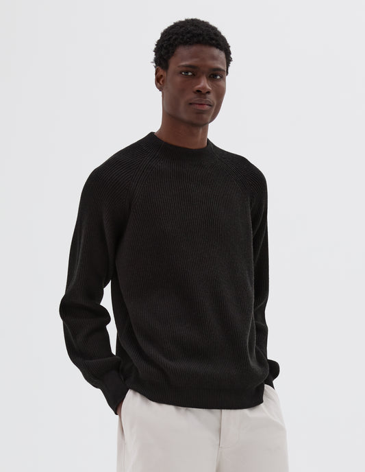 SIMPLE RIB CREW NECK | COTTON WOOL | BLACK