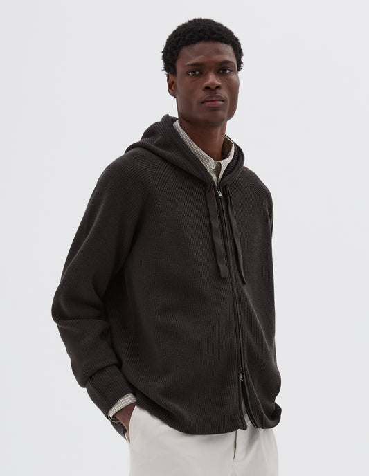 ZIP THROUGH HOODIE | EXTRAFINE MERINO WOOL | CAROB