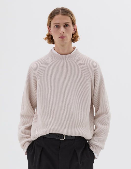 SIMPLE RIB CREW NECK | COTTON WOOL | ECRU