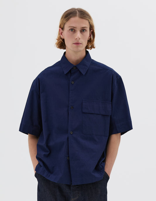 SHORT SLEEVE FLAP POCKET SHIRT | DENIM CANVAS | INDIGO