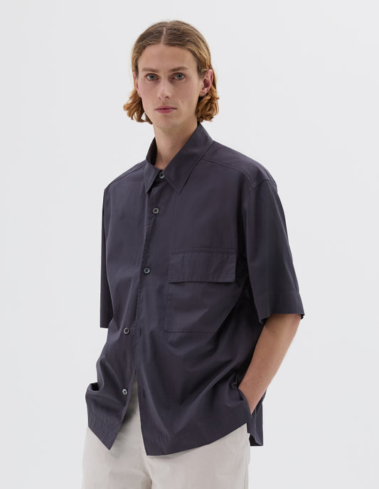 SHORT SLEEVE FLAP POCKET SHIRT | COTTON CHAMBRAY | SLATE