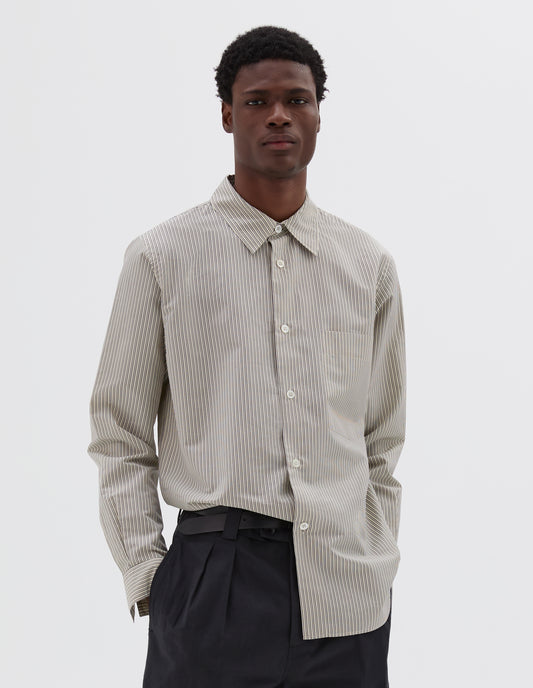 BASIC SHIRT | MATT COTTON SILK STRIPE | OFF WHITE / PLUM