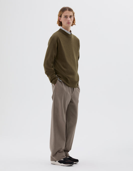 SEAMLESS CREW NECK | CASHMERE COTTON TWIST | OLIVE