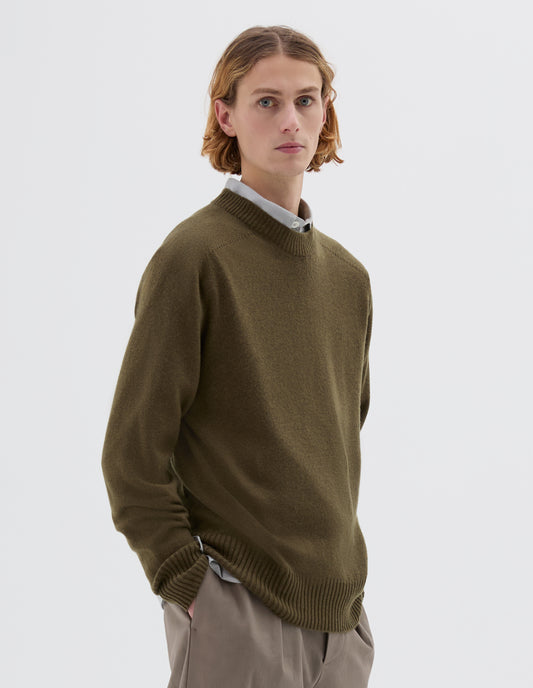 SEAMLESS CREW NECK | CASHMERE COTTON TWIST | OLIVE