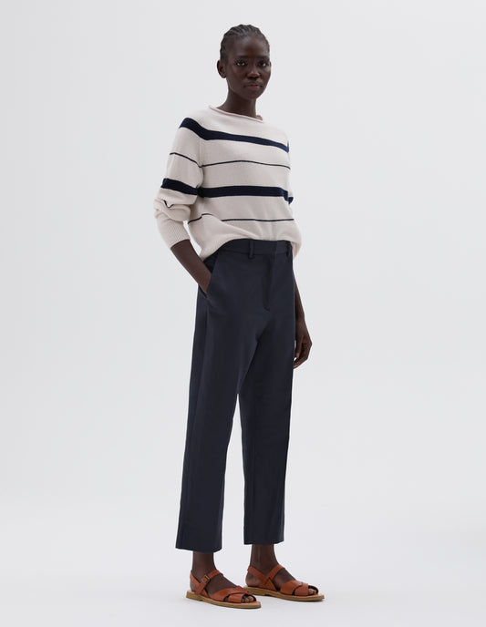 MIDI WAIST CROP TROUSERS | COTTON LINEN TWILL | MIDNIGHT