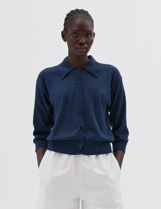 KNITTED SHIRT | FINE LINEN COTTON | INDIGO