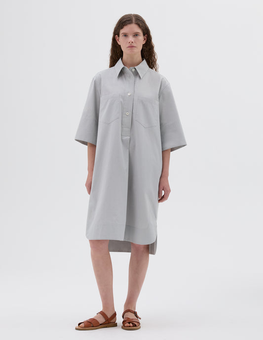 SHORT SLEEVE SHIRT DRESS | NATURAL DYE POPLIN | FADED GREY