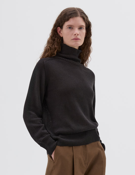 SEAMLESS ROLL NECK | LINEN COTTON | DARK CHARCOAL