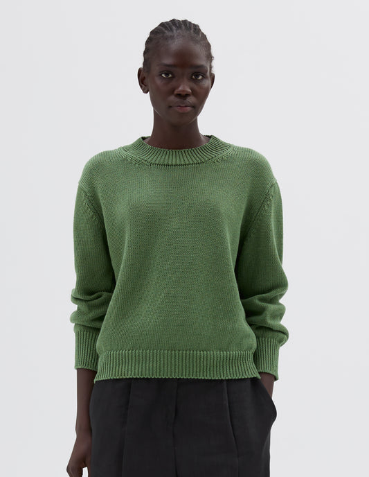 CHUNKY CREW NECK JUMPER | LINEN COTTON | WATERCRESS