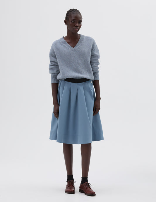 BUTTON WAIST SKIRT | COTTON SILK PLAINWEAVE | WARM BLUE