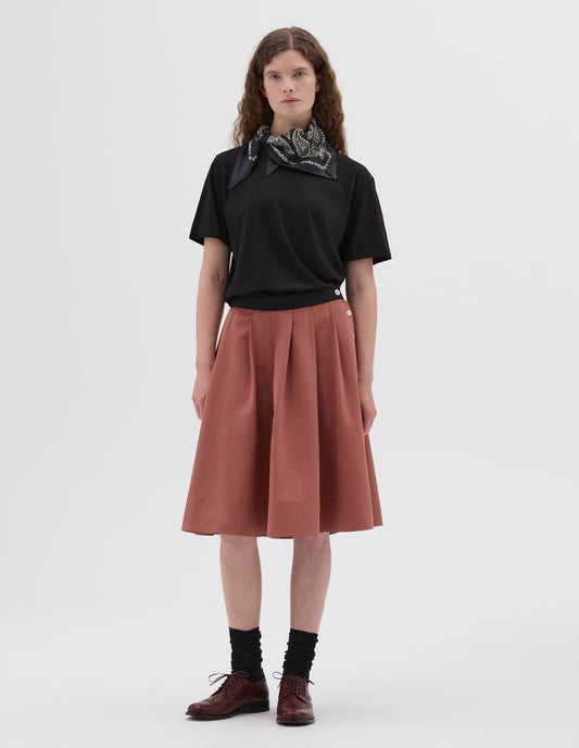 BUTTON WAIST SKIRT | COTTON SILK PLAINWEAVE | TERRACOTTA