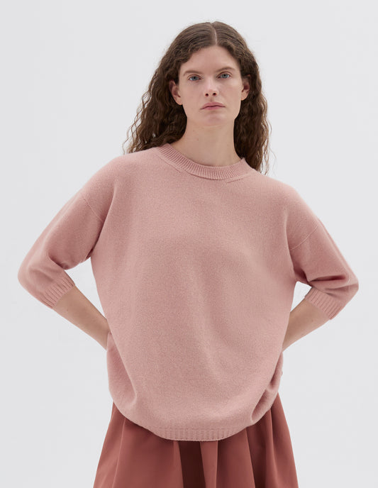 CROP SLEEVE EASY CREW | SOFT SPUN WOOL | SOFT PINK