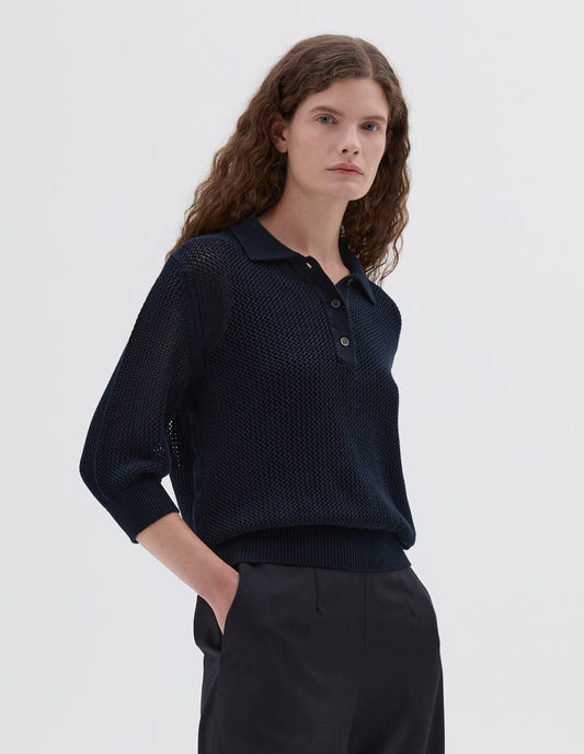 POINTELLE POLO SHIRT | LIGHT COTTON CASHMERE | INK