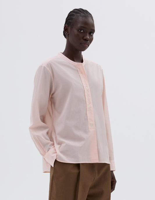 BUTTON THROUGH COLLARLESS SHIRT | COTTON VOILE | SOFT PINK