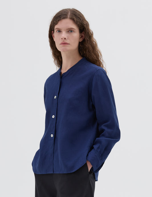 BUTTON THROUGH COLLARLESS SHIRT | SHIRTING LINEN | DEEP BLUE