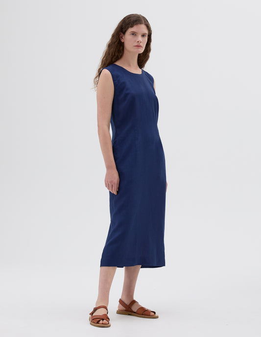 BACK BUTTON DRESS | SHIRTING LINEN | DEEP BLUE