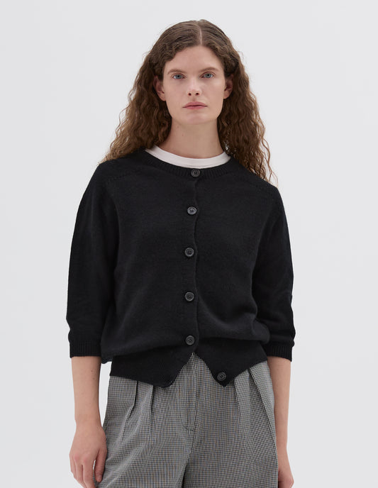 SHORT SLEEVE CARDIGAN | CASHMERE COTTON | BLACK