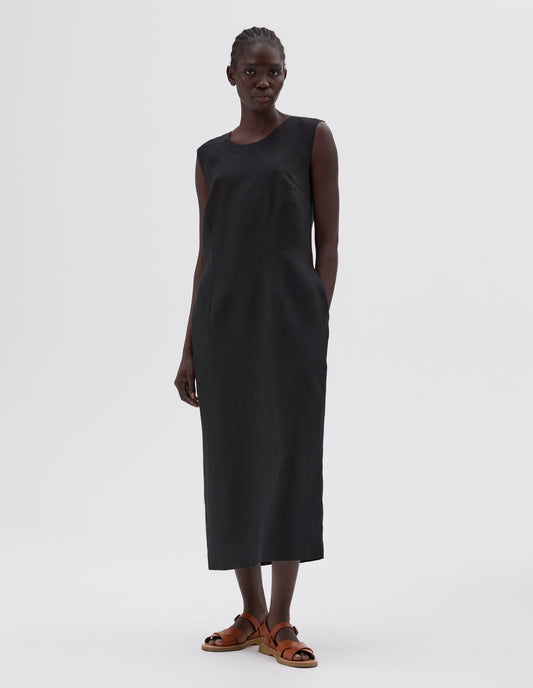 BACK BUTTON DRESS | SHIRTING LINEN | BLACK