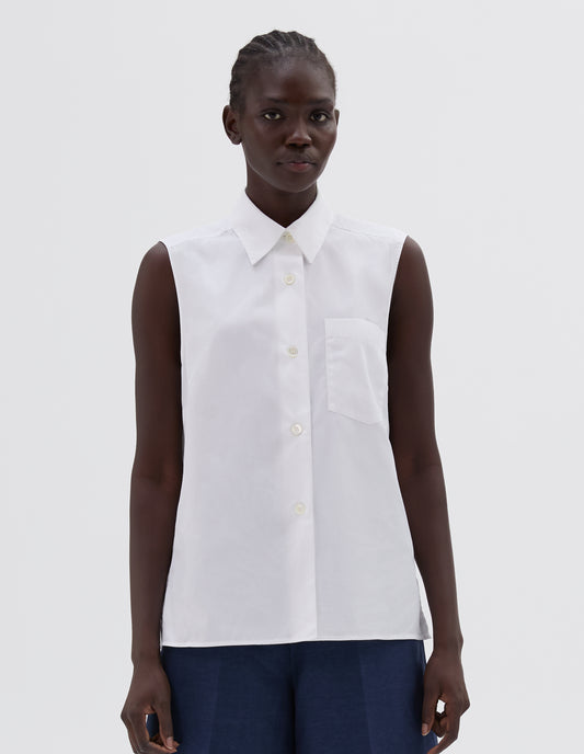 SLEEVELESS SHIRT | PLAIN POPLIN | WHITE