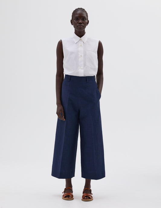 FLAT FRONT CULOTTES | YARN DYED WOOL LINEN | DEEP BLUE