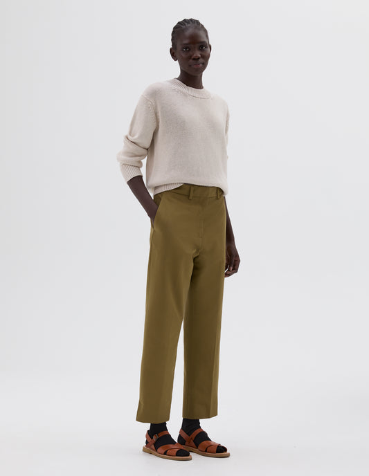 MIDI WAIST CROP TROUSERS | COTTON LINEN TWILL | KHAKI