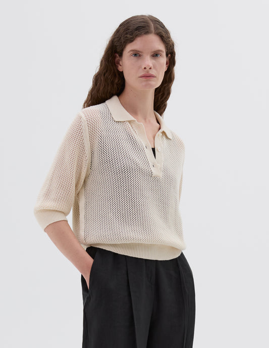 POINTELLE POLO SHIRT | LIGHT COTTON CASHMERE | ECRU