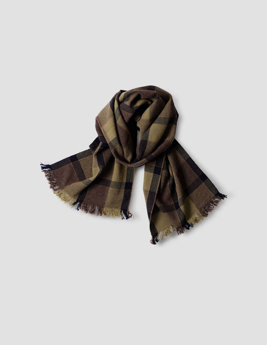 OFFSET CHECK SCARF | LAMBSWOOL | KHAKI / BARK