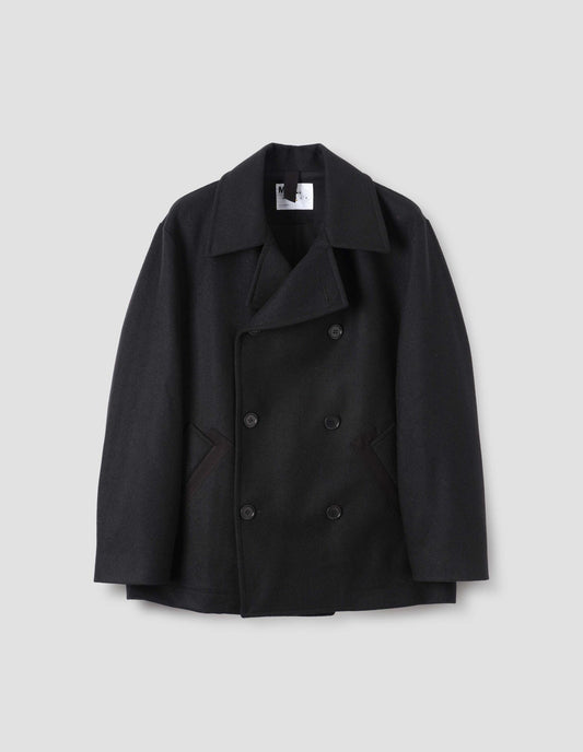 MHL. PEA COAT | COARSE WOOL MELTON | BLACK