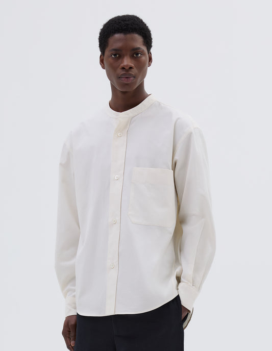 OVERSIZED COLLARLESS SHIRT | LIGHT COTTON TWILL
 | OFF WHITE