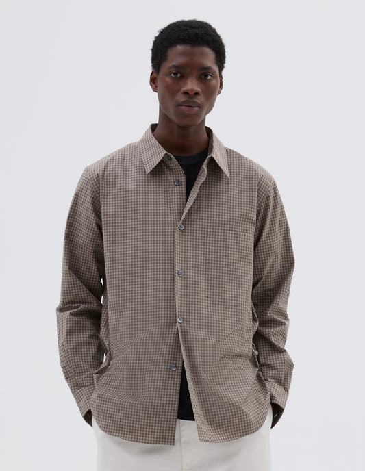 BASIC SHIRT | SMALL CHECK COTTON POPLIN
 | STONE / KHAKI