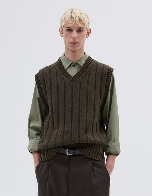 WIDE RIB SLIPOVER | IRREGULAR SPUN WOOL  | KHAKI