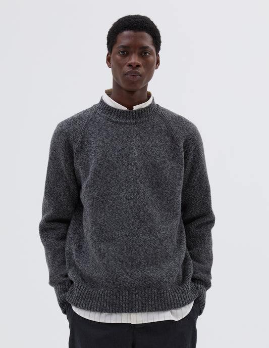 HEAVY CREW NECK | MERINO CASHMERE TWIST
 | CHARCOAL / STORM GREY TWIST