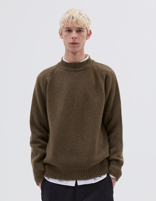 HEAVY CREW NECK | MERINO CASHMERE TWIST
 | KHAKI / TOBACCO TWIST