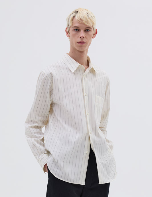 BASIC SHIRT | WIDE SPACED COTTON STRIPE | OFF WHITE / BLACK