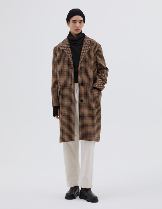 OVERCOAT | HARRIS TWEED HOUNDSTOOTH WOOL | BLACK / TAN / RUST