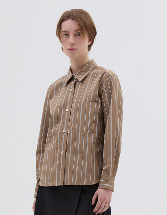 SIMPLE SHIRT | GRAPHIC COTTON STRIPE | BROWN / ECRU